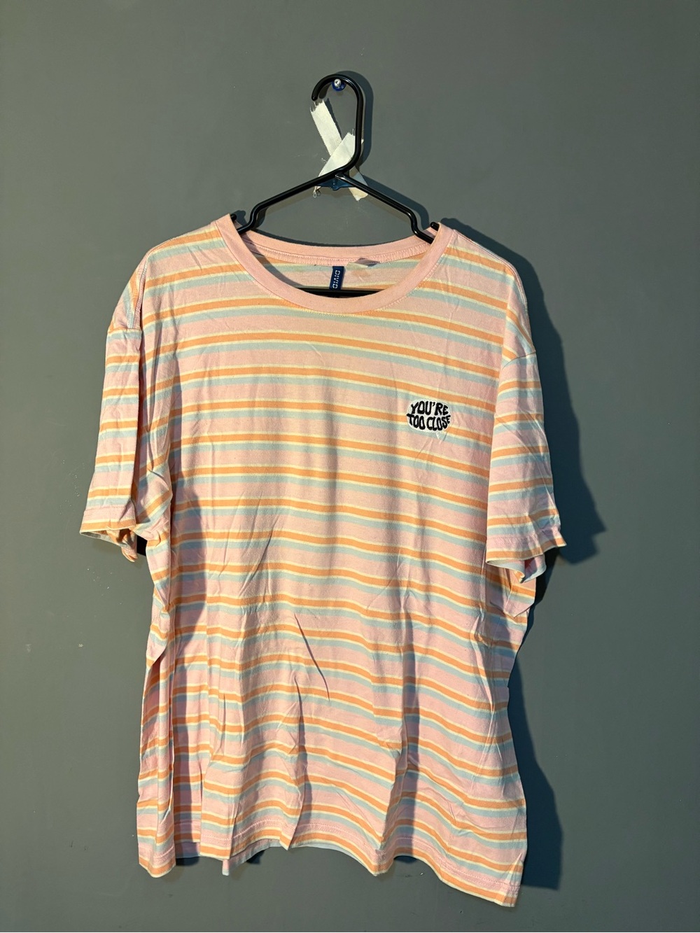 🔥 💵 3 for 20! 😮 
 Striped Crewneck Tee with 'YOU'RE TOO CLOSE'